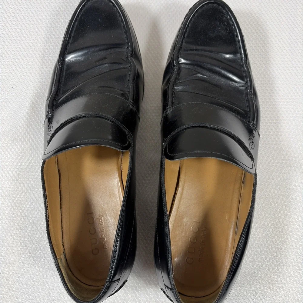 GUCCI Black Leather Slip On Loafers Mens EU‎ 41 / US 8 Italy
